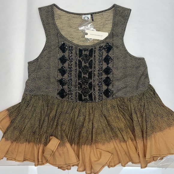 Anthropologie Akemi Kin Anaphora Tank Top Size S Peplum Yellow Beaded Boho - Picture 2 of 9